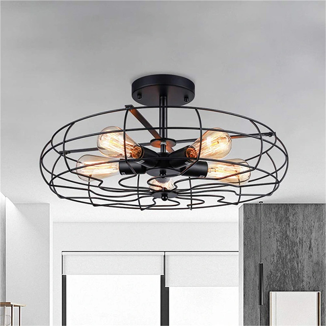 LED Pendant Lights Retro Loft Hanging Lamp Industrial Style Light Metal Cage Pendants Lighting Fixture for Living Room Kitchen