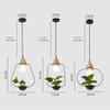 LED Iron Plant Hanging Lamp Glass Wood Base Art Deco Lighting Fixtures E27 for Restaurant Kitchen Bar Lights Pendant Light