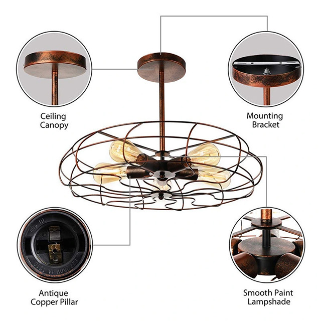 LED Pendant Lights Retro Loft Hanging Lamp Industrial Style Light Metal Cage Pendants Lighting Fixture for Living Room Kitchen